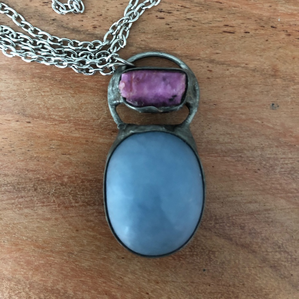 Celestite and tourmaline pendant